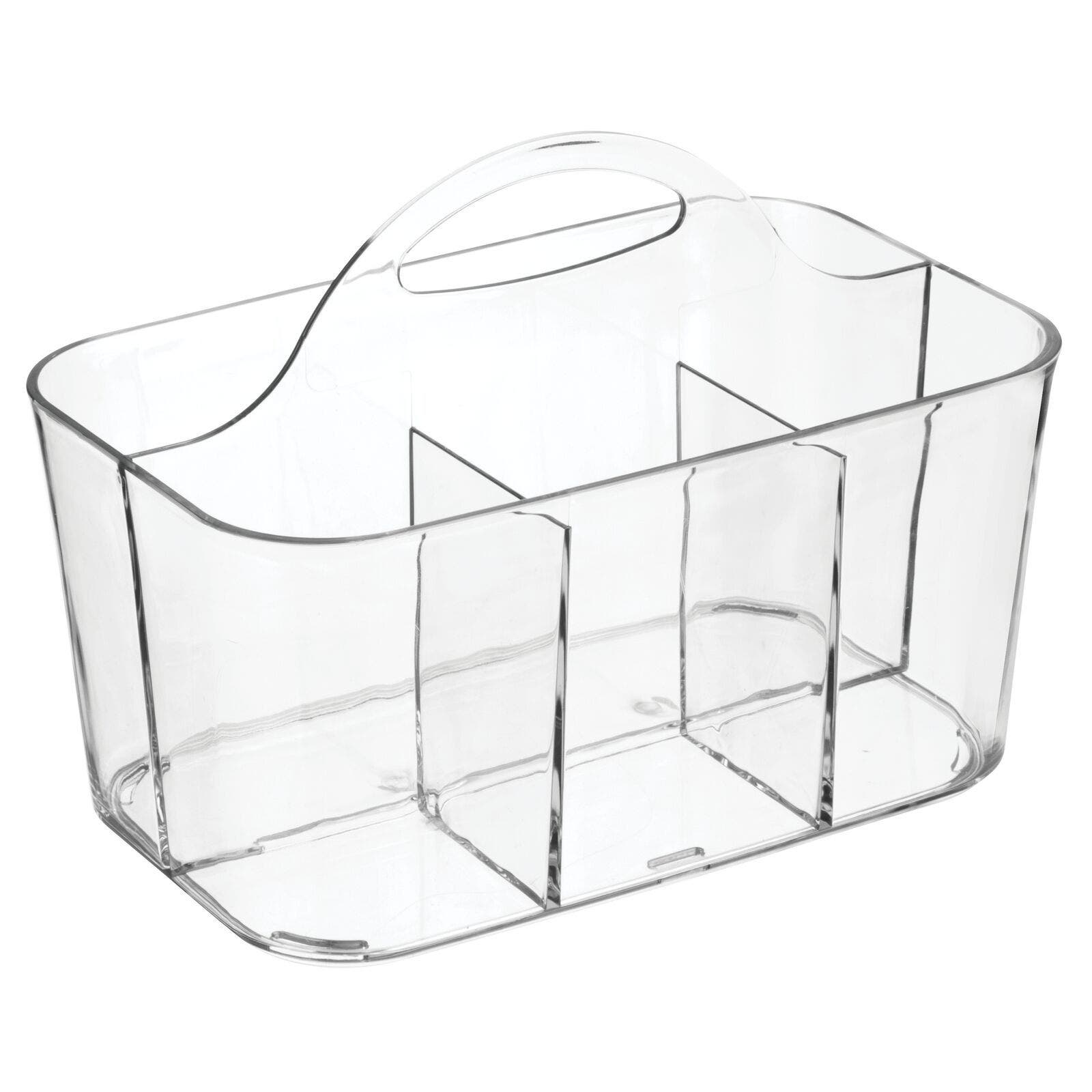 mDesign miDesign Small Plastic Divided Cosmetic Storage Organizer Caddy Tote Bin, USA Made in Clear 