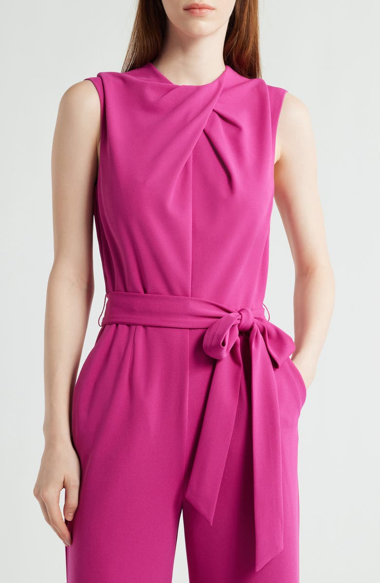 Tahari ASL Cross Neck Sleeveless Scuba Crepe Jumpsuit, Alternate, color, Wild Berry