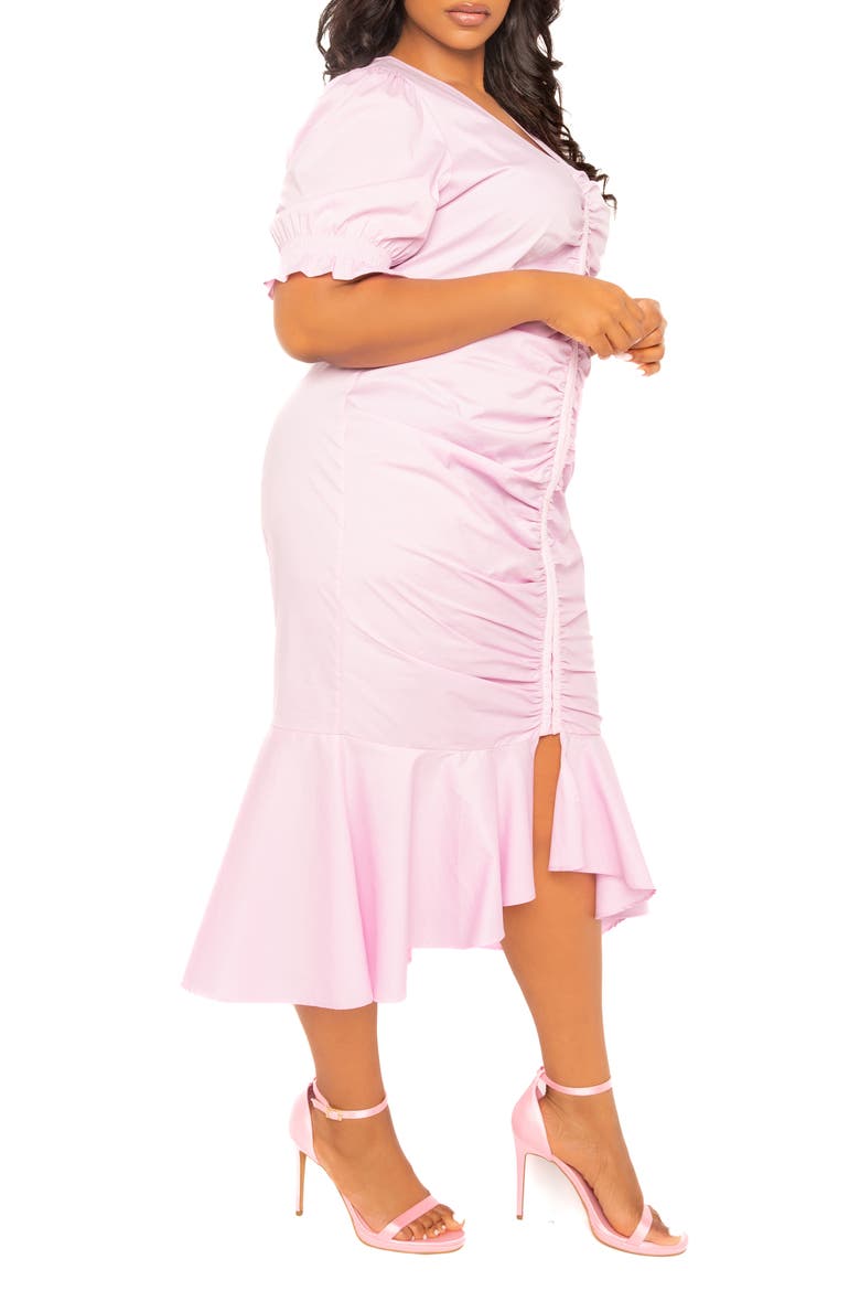 Ruched Fishtail Midi Dress, Alternate, color, VIOLET