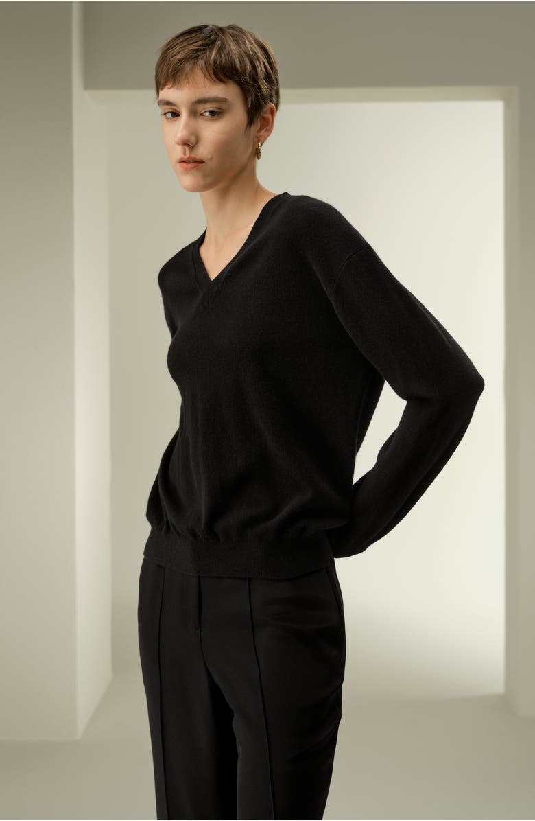 Lilysilk Baby Cashmere V-Neck Sweater, Alternate, color, Black