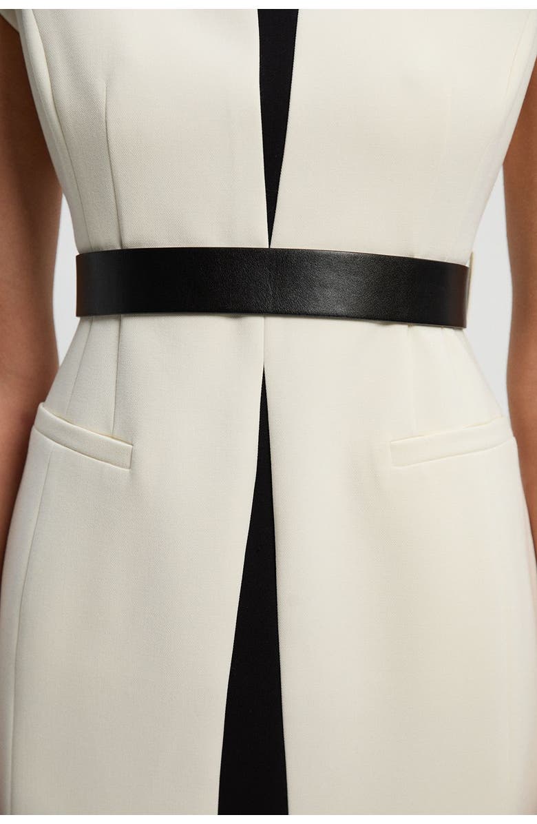 Karen Millen Contrast Collar Tailored Midi Dress, Alternate, color, Ivory