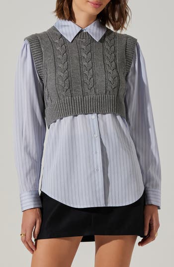 Astr The Label Flannery Mixed Media Layered Sweater In Gray