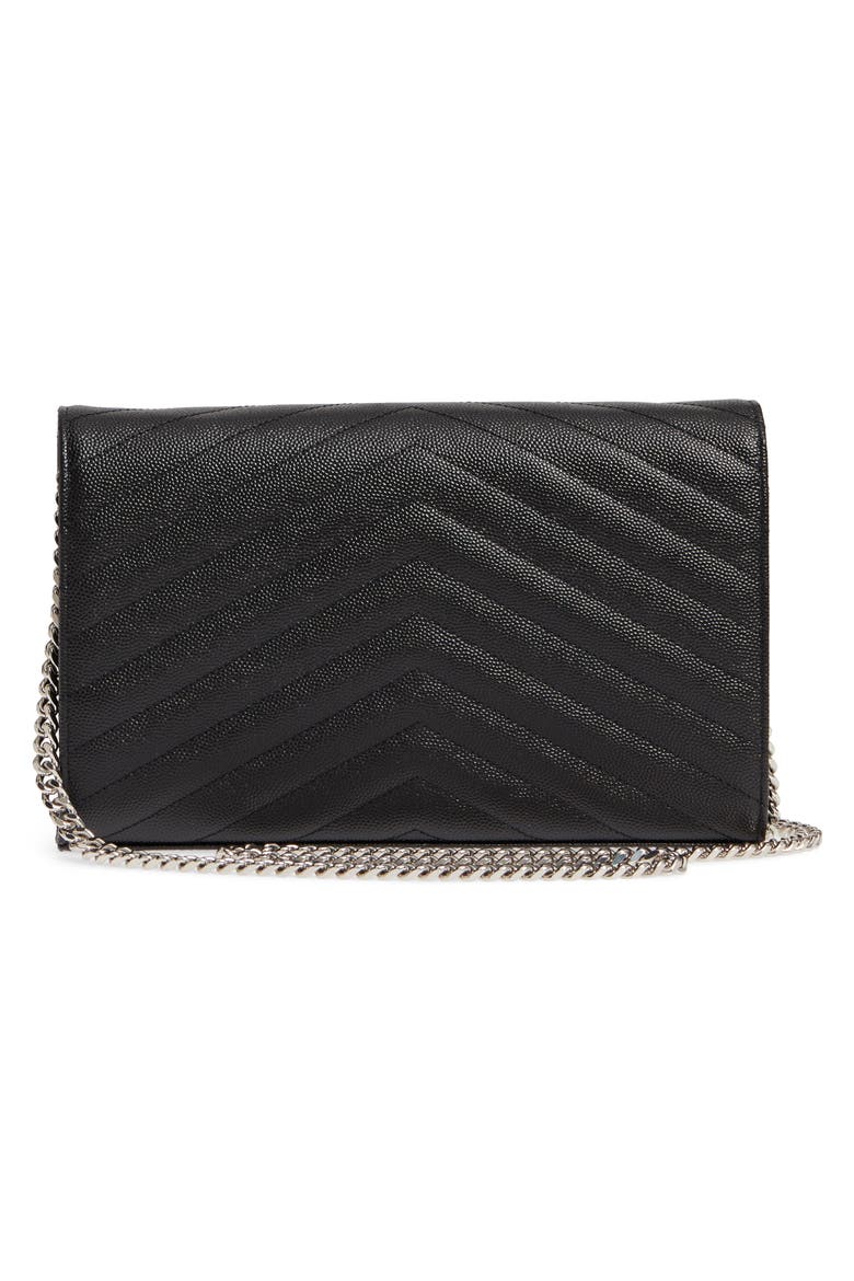 Cassandre Matelassé Leather Wallet on a Chain, Alternate, color, NOIR