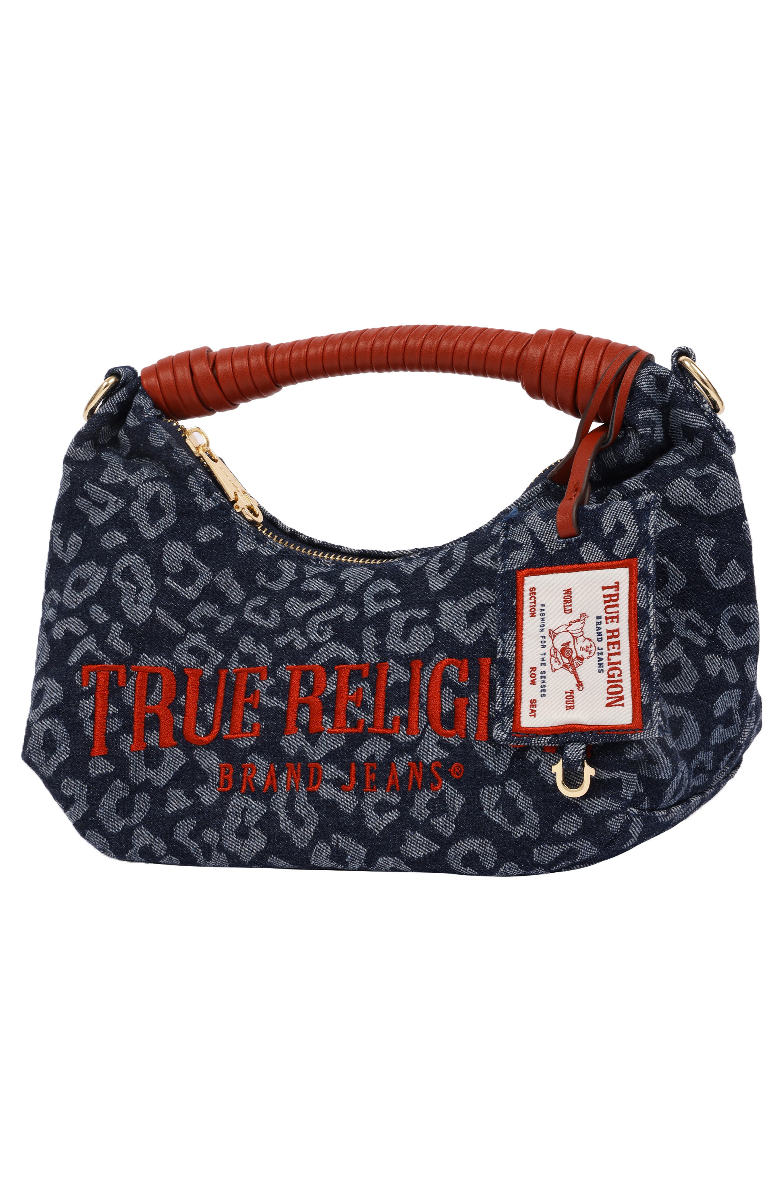 Leopard Print Denim Shoulder Bag, Alternate, color, RED