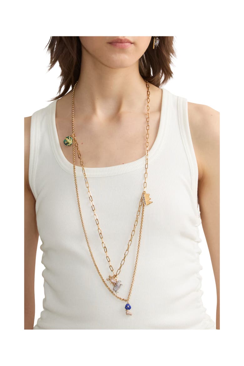 Charm Double Layer Necklace, Alternate, color, Gold/multicolour