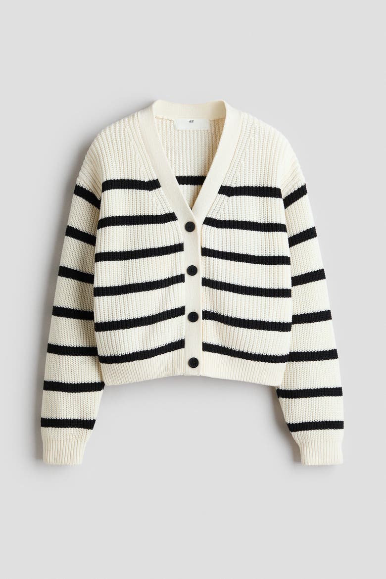 Rib-knit cardigan, Alternate, color, Cream/black striped
