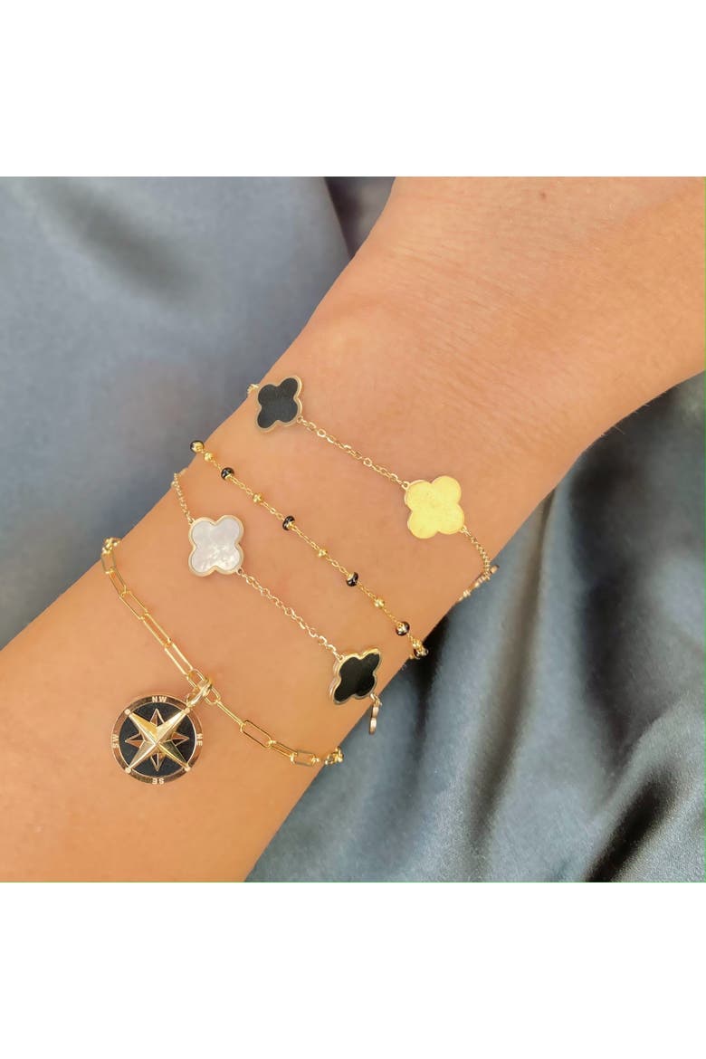 Small Mother of Pearl and Onyx Mixed Clover Bracelet, Alternate, color, Mother of Pearl and Onyx