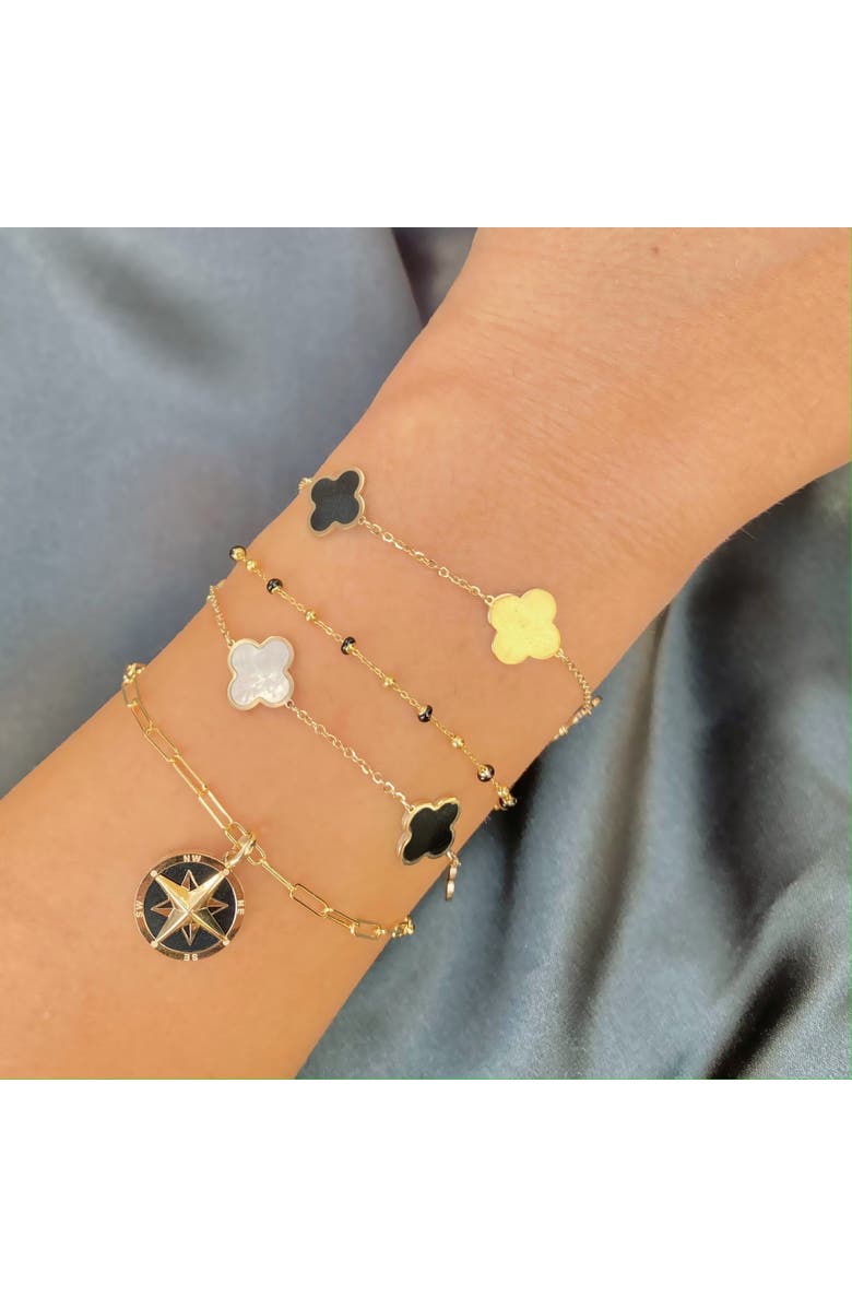 The Lovery Fine Jewelry Small Mother of Pearl and Onyx Mixed Clover Bracelet, Alternate, color, Mother Of Pearl And Onyx