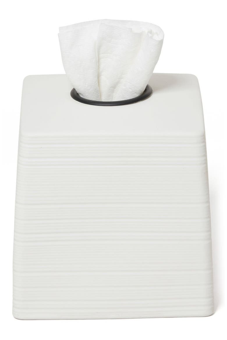 Dubai Black Trim Tissue Box Cover, Alternate, color, WHITE