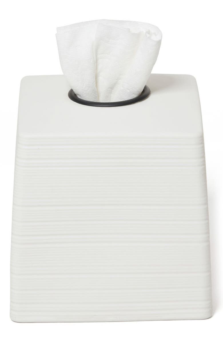 ROSELLI TRADING COMPANY Dubai Black Trim Tissue Box Cover, Alternate, color, White