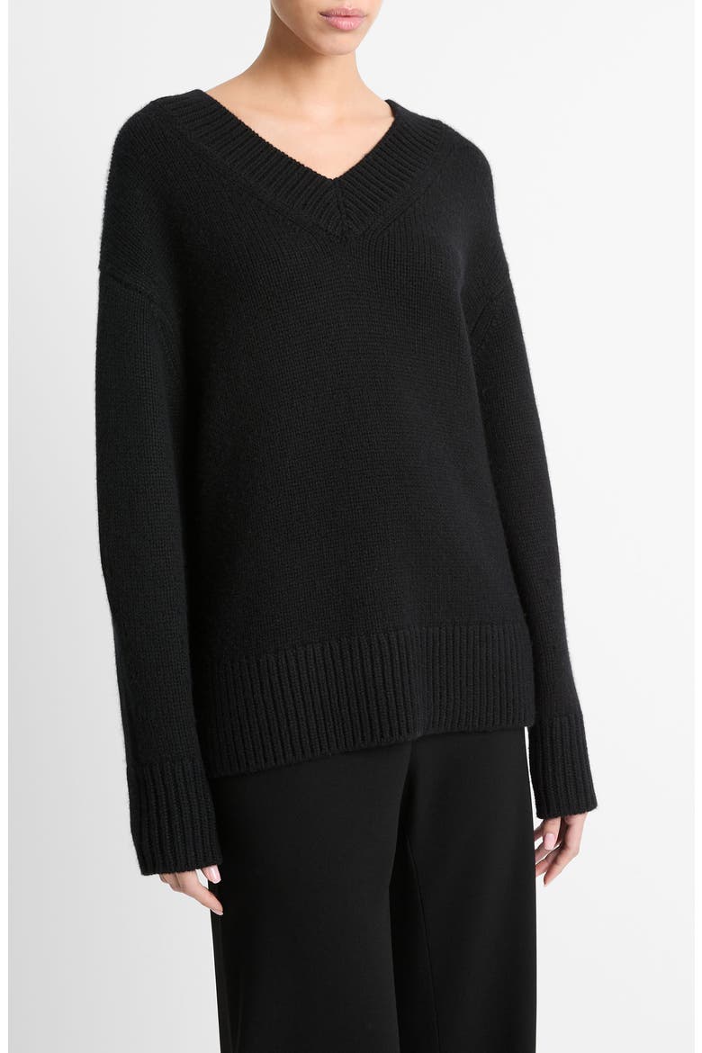 Wool & Cashmere V-Neck Sweater, Alternate, color, BLACK