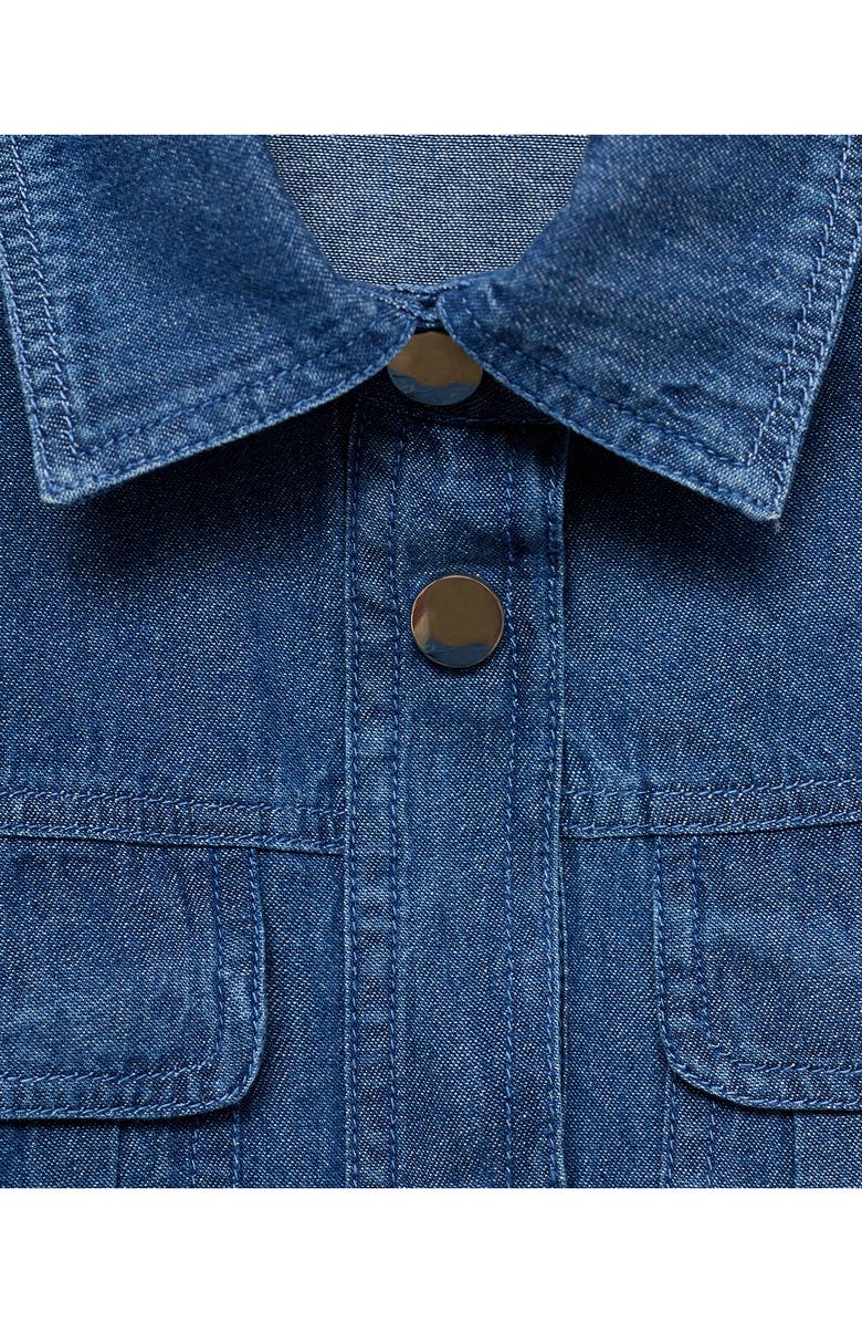 MANGO Crop Short Sleeve Denim Shirt, Alternate, color, Medium Blue