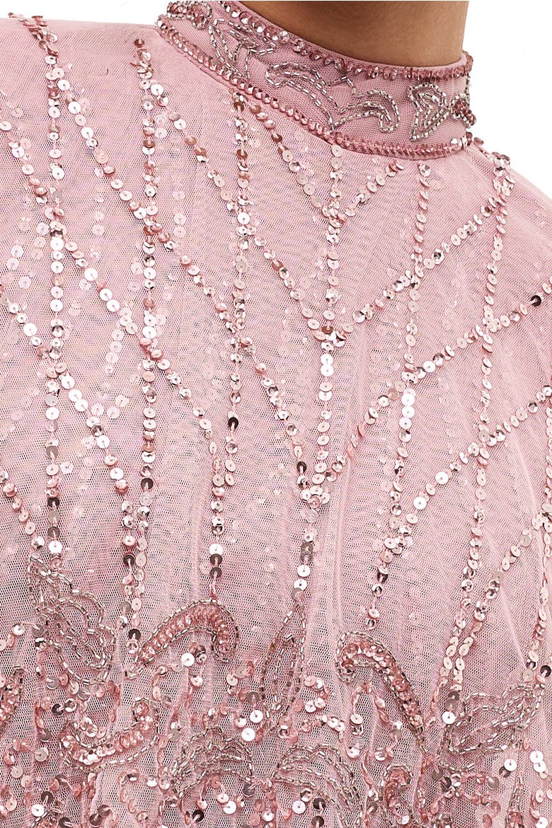 Modest Cape Embellished Sequins Gown, Alternate, color, FROSTED PINK