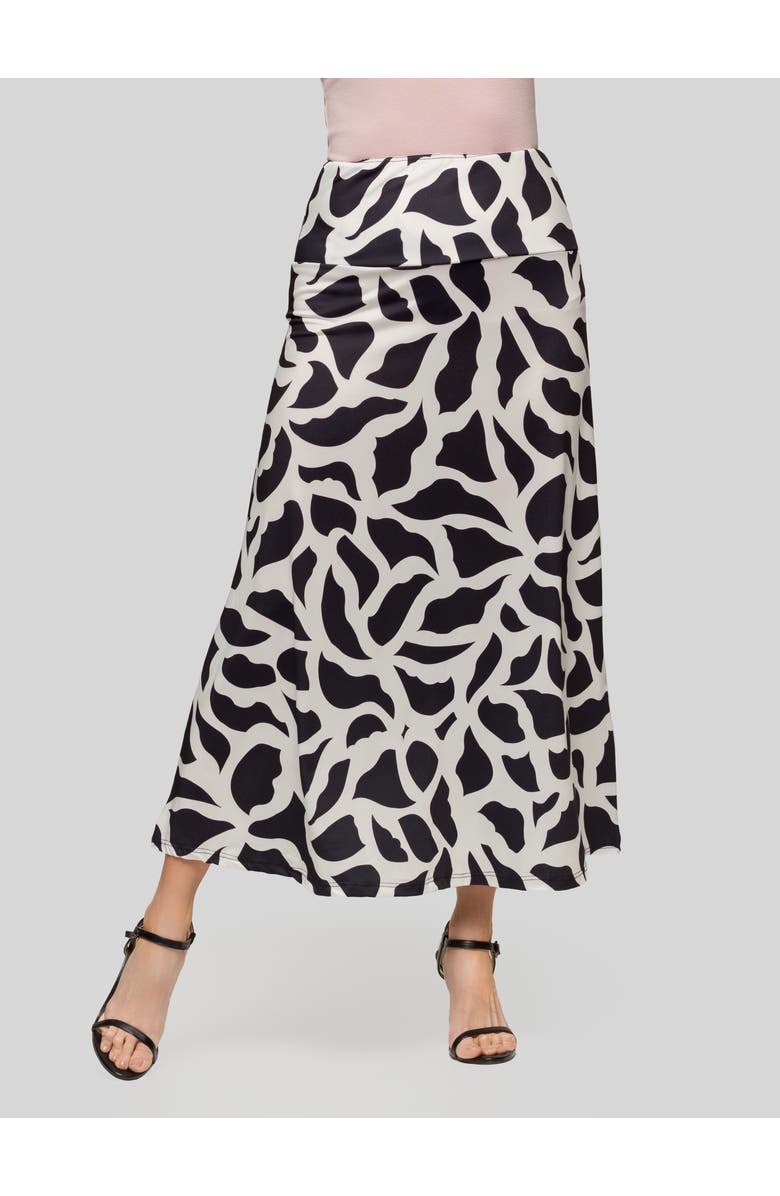 24seven Comfort Apparel Print Elastic Waist A-LINE Maxi Skirt, Main, color, Black Multi