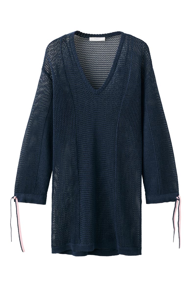 Open Knit Long Sleeve Minidress, Alternate, color, NAVY