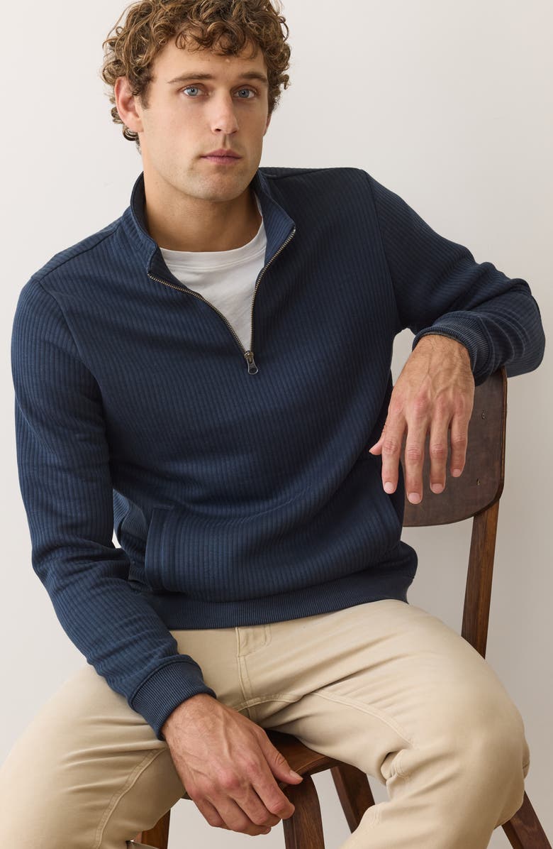 Marine Layer Corbet Quilted Quarter Zip Sweatshirt, Alternate, color, Navy