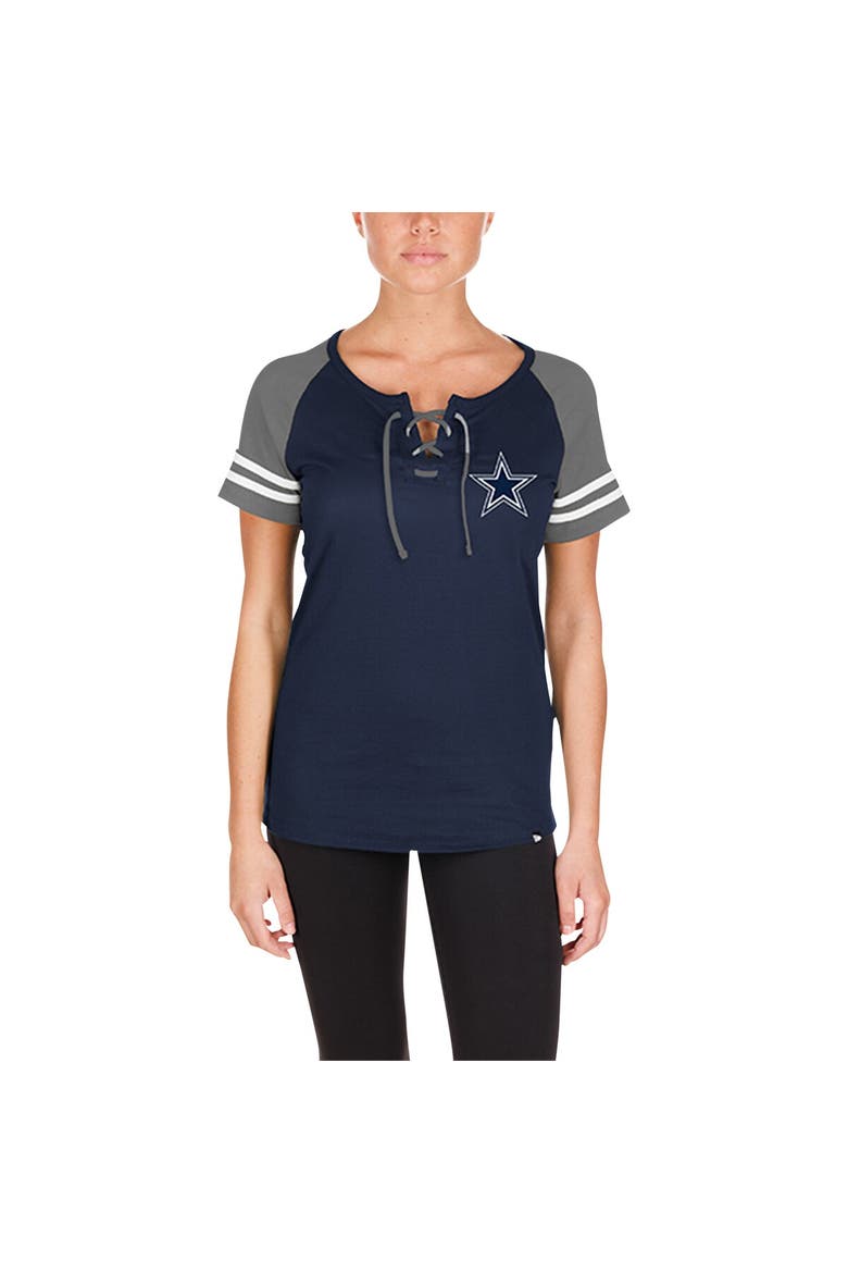 Women's New Era Navy Dallas Cowboys  Lace-Up Raglan T-Shirt, Main, color, Navy