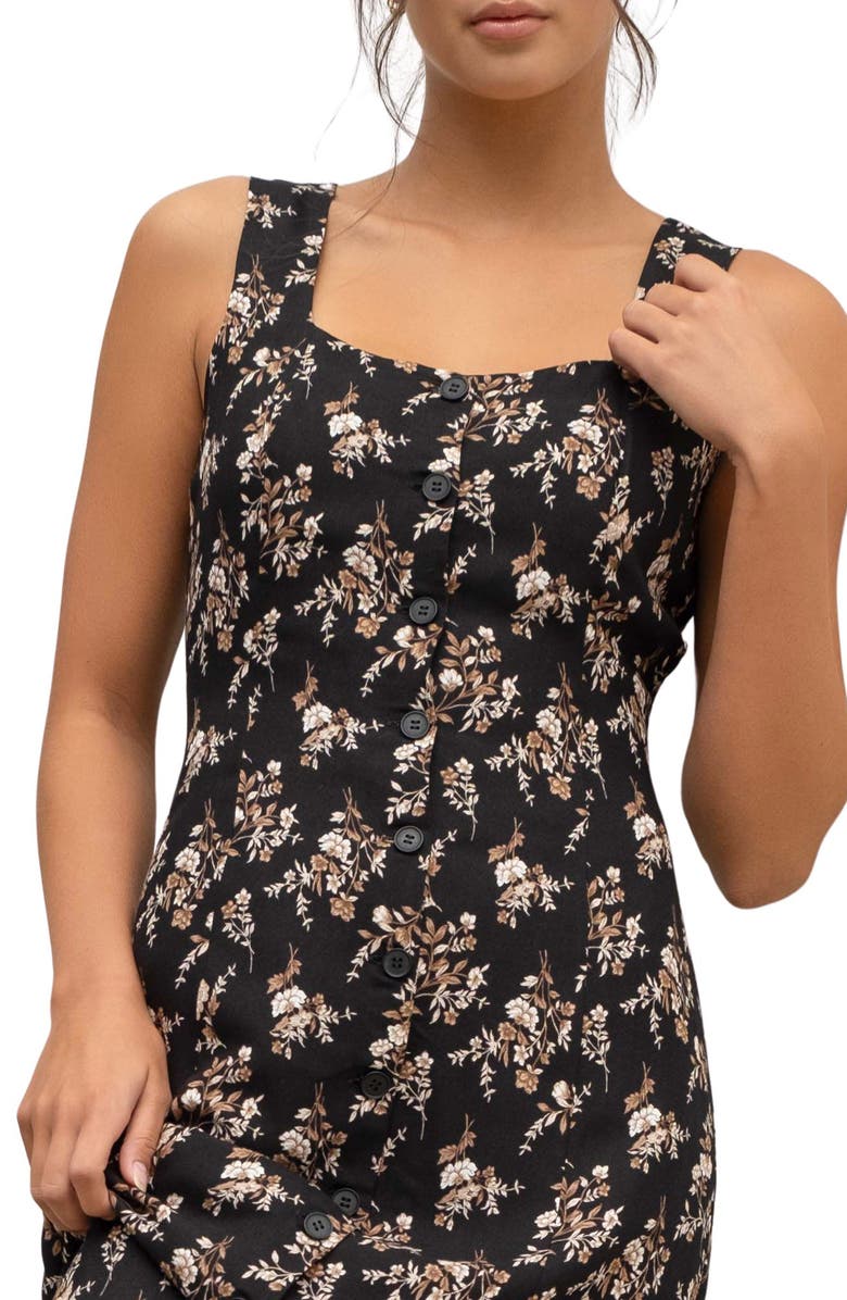 Blu Pepper Floral Sleeveless Button Front Midi Dress, Alternate, color, Black