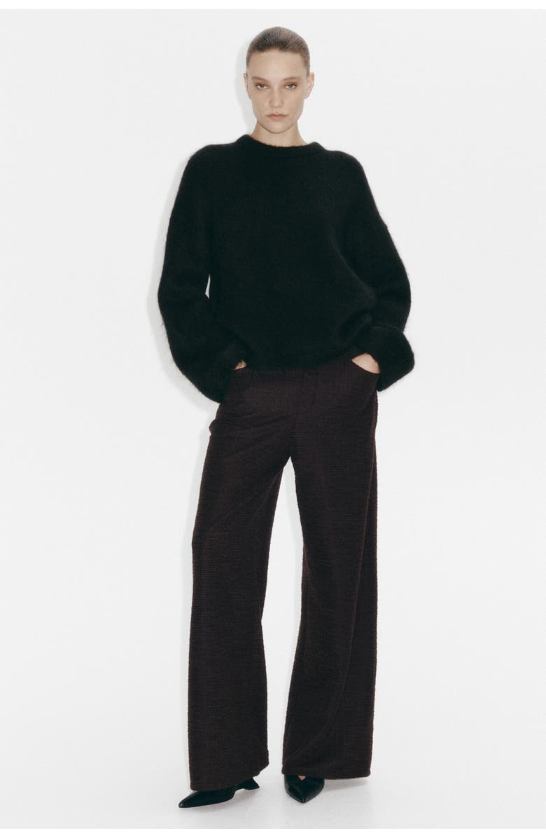 H&M Wide Bouclé Trousers, Alternate, color, Dark Brown