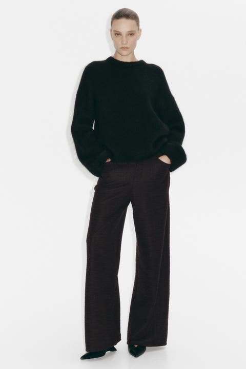 Wide-leg bouclé pants