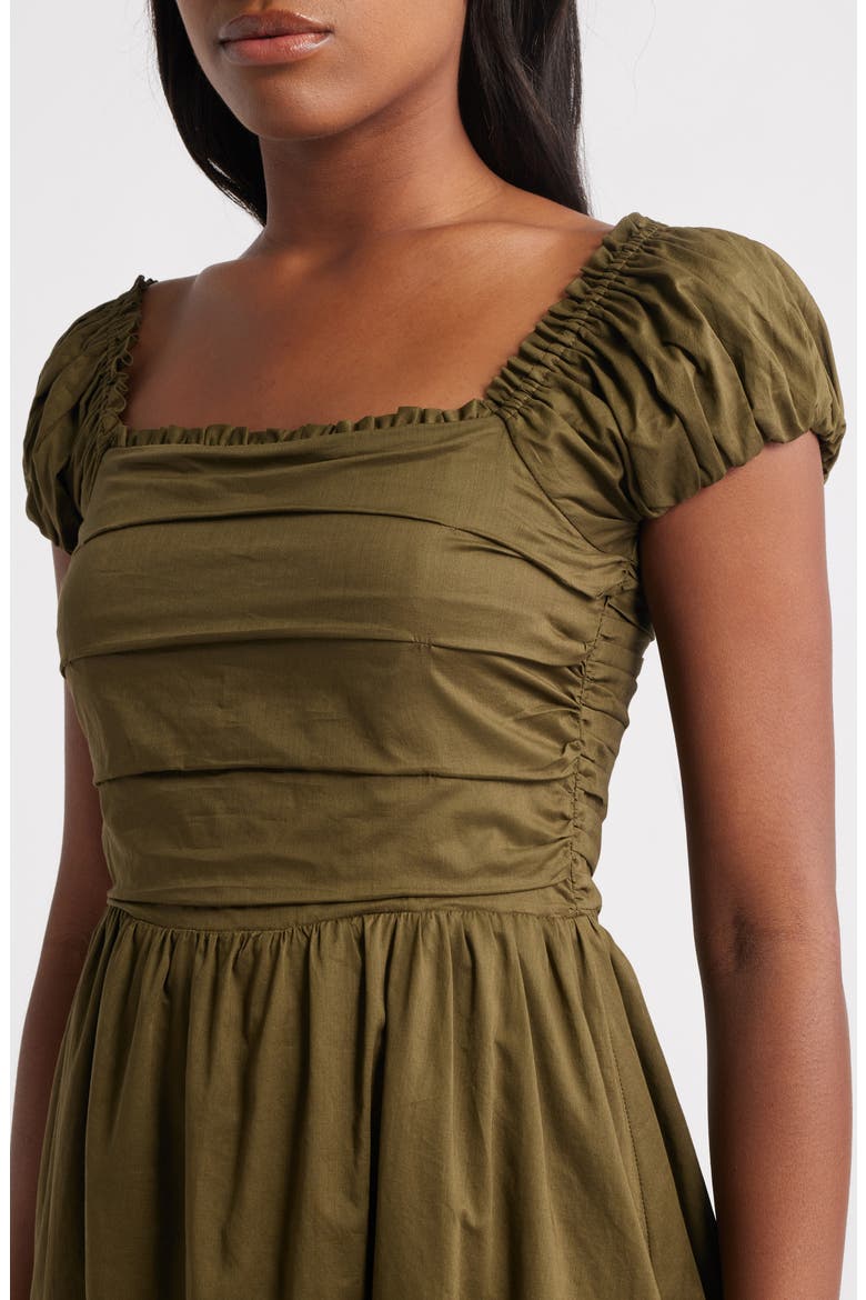 Gathered Bodice Cotton Midi Dress, Alternate, color, OLIVE