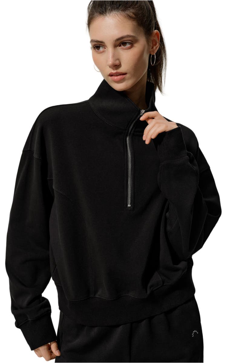 Lilysilk Women's SILKERRY Oversized Heirloom '89 Stand Collar Half-Zip Pullover, Main, color, Black