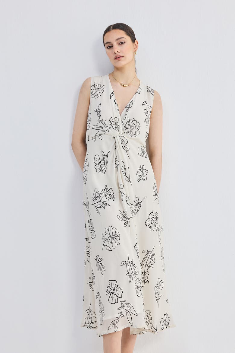 Front Twist Maxi Dress in Florals, Alternate, color, Black Florals