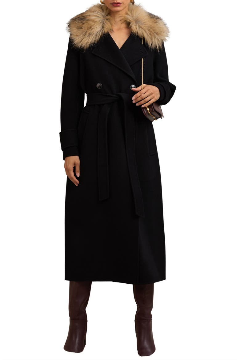 Jolene Wool Coat with Removable Faux Fur Collar, Main, color, BLACK