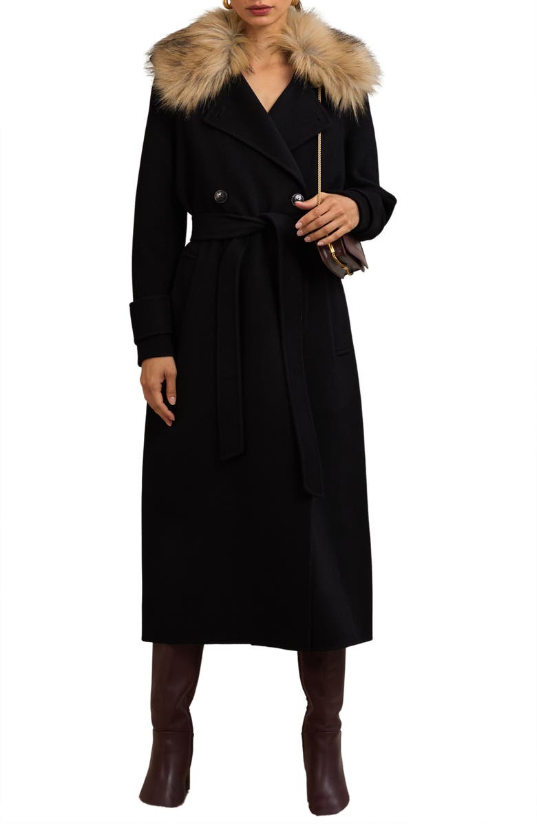 Reiss Atelier Jolene Wool Coat with Removable Faux Fur Collar, Main, color, Black