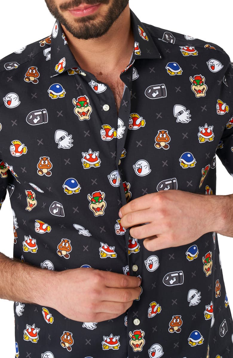 OppoSuits Super Mario Bad Guys Trim Fit Button-Up Shirt, Alternate, color, Black