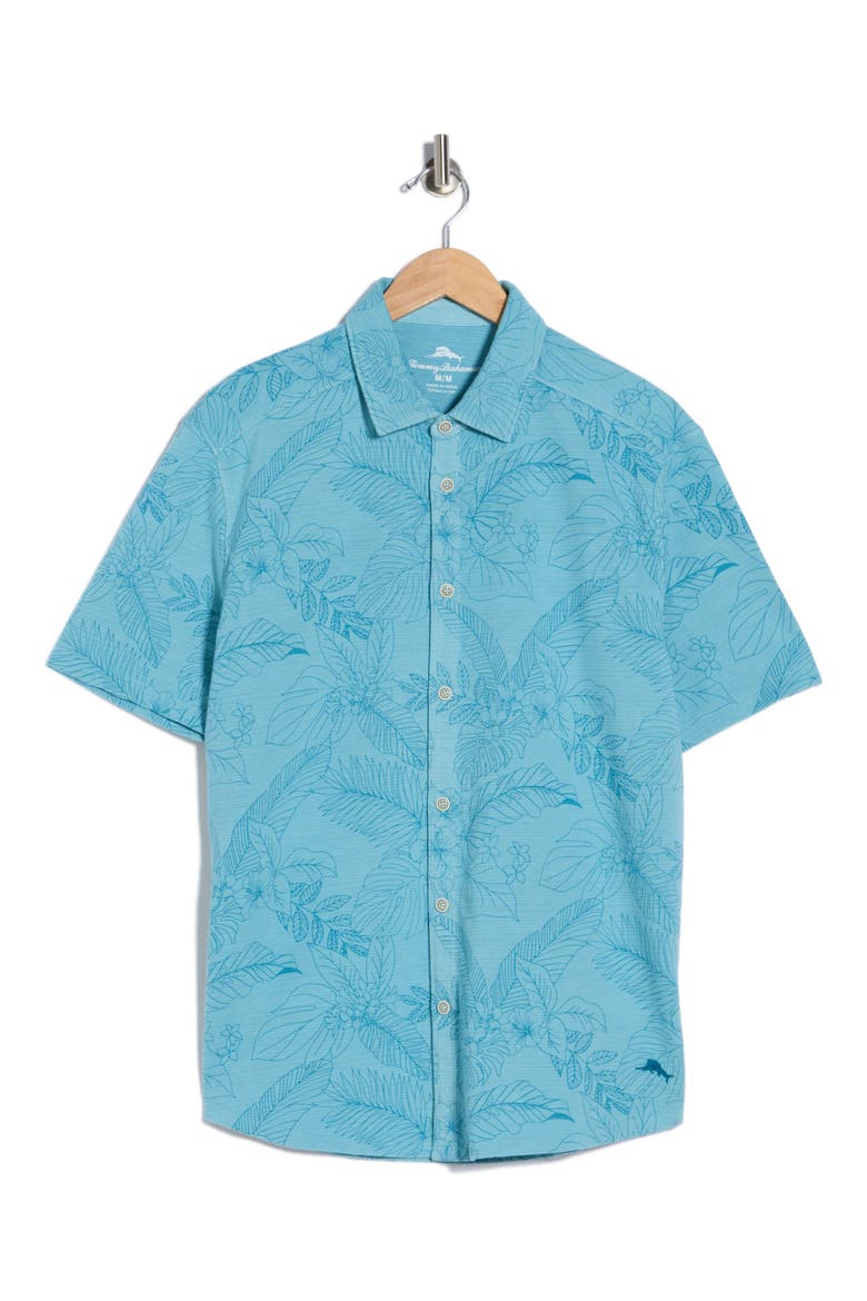 Floral Short Sleeve Button-Up Shirt, Alternate, color, MILKY BLUE