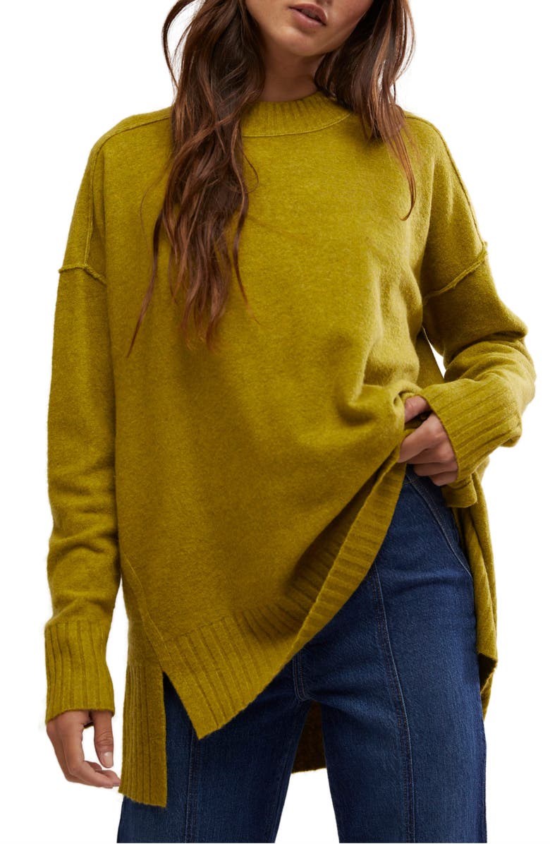 Free People Phoebe High-Low Tunic Sweater, Main, color, Avocado Oil