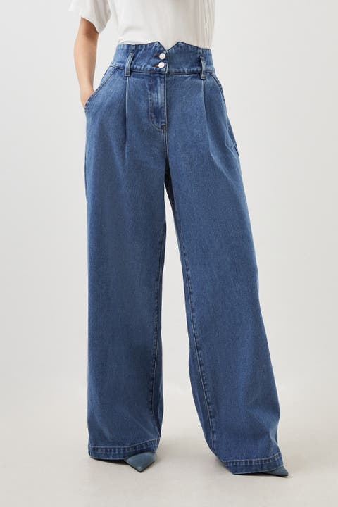 Karen Millen Petite Denim Wide Leg Pants