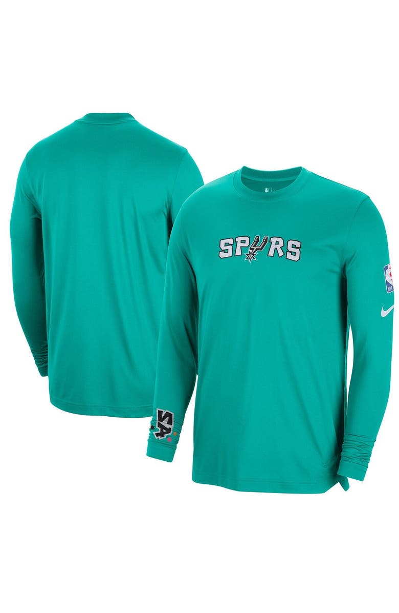 Nike Men's Nike Turquoise San Antonio Spurs 2022/23 City Edition Pregame Warmup Long Sleeve Shooting Shirt, Main, color, 
