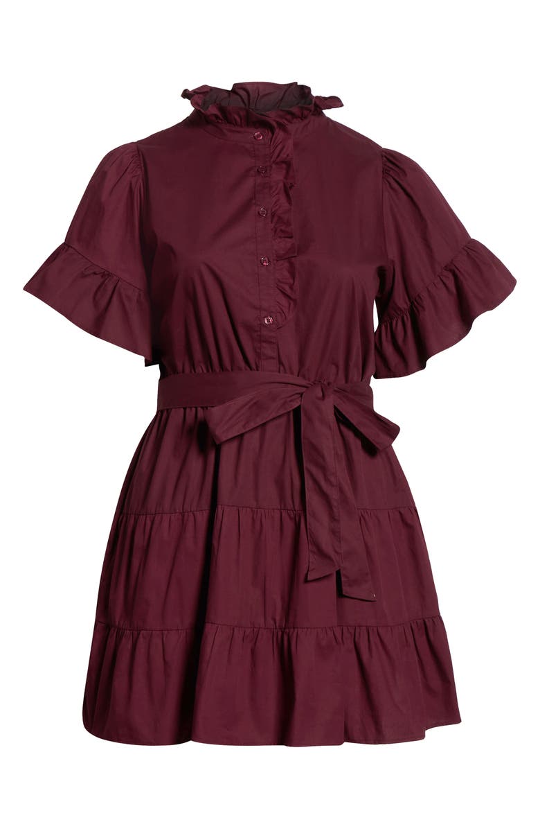 SUGARLIPS Ruffle Tie Waist Dress, Alternate, color, Merlot