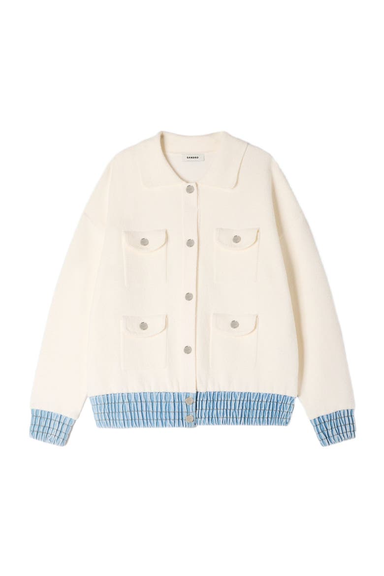 Cardigan with denim details, Alternate, color, Ecru