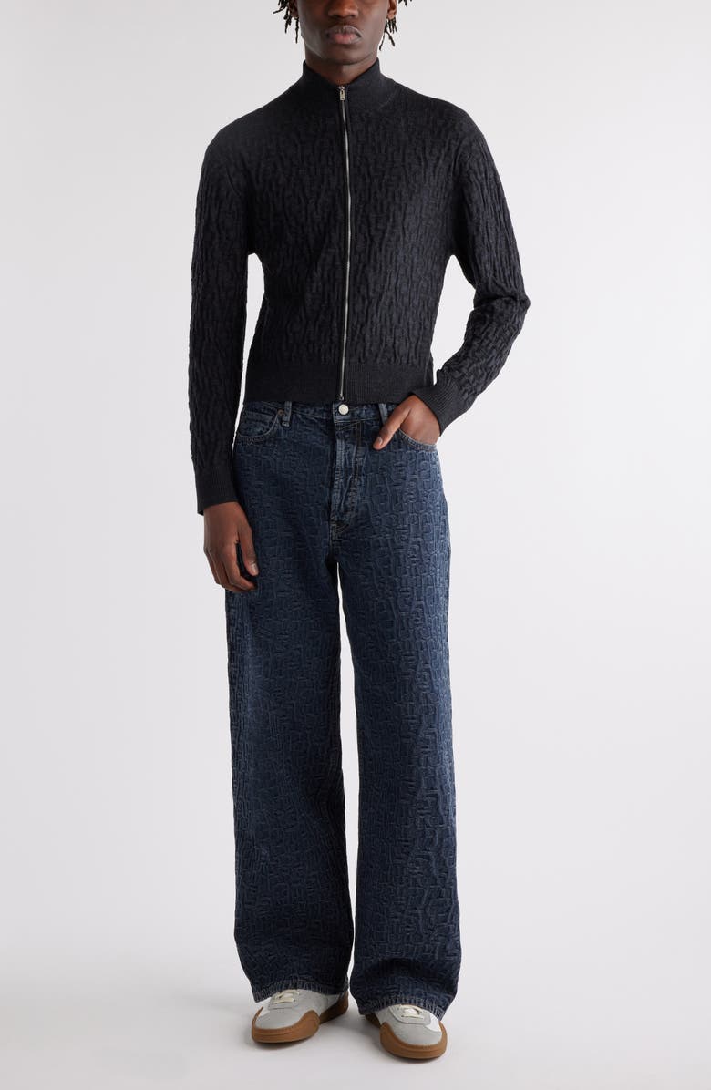 Acne Studios Debossed Zip-Up Wool Cardigan, Alternate, color, Black/ Grey