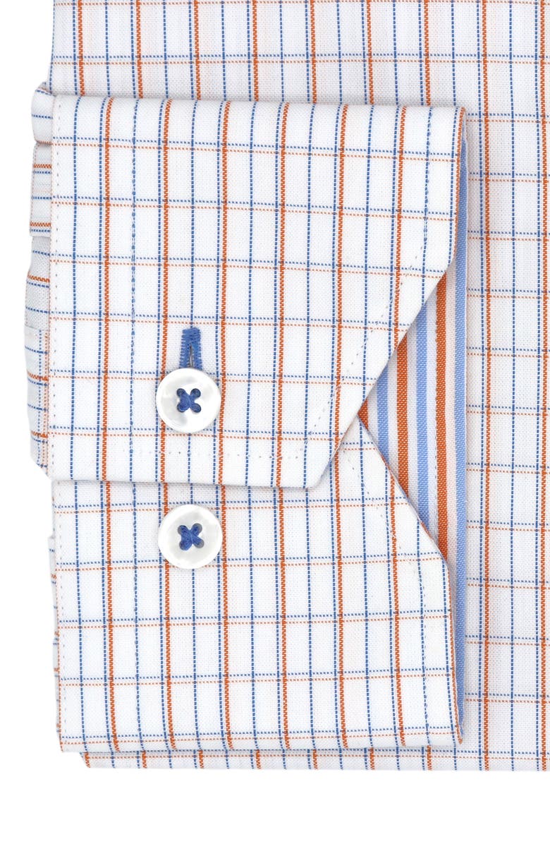 Lorenzo Uomo Trim Fit Plaid Cotton Oxford Cloth Dress Shirt, Alternate, color, White/ Orange/ Blue