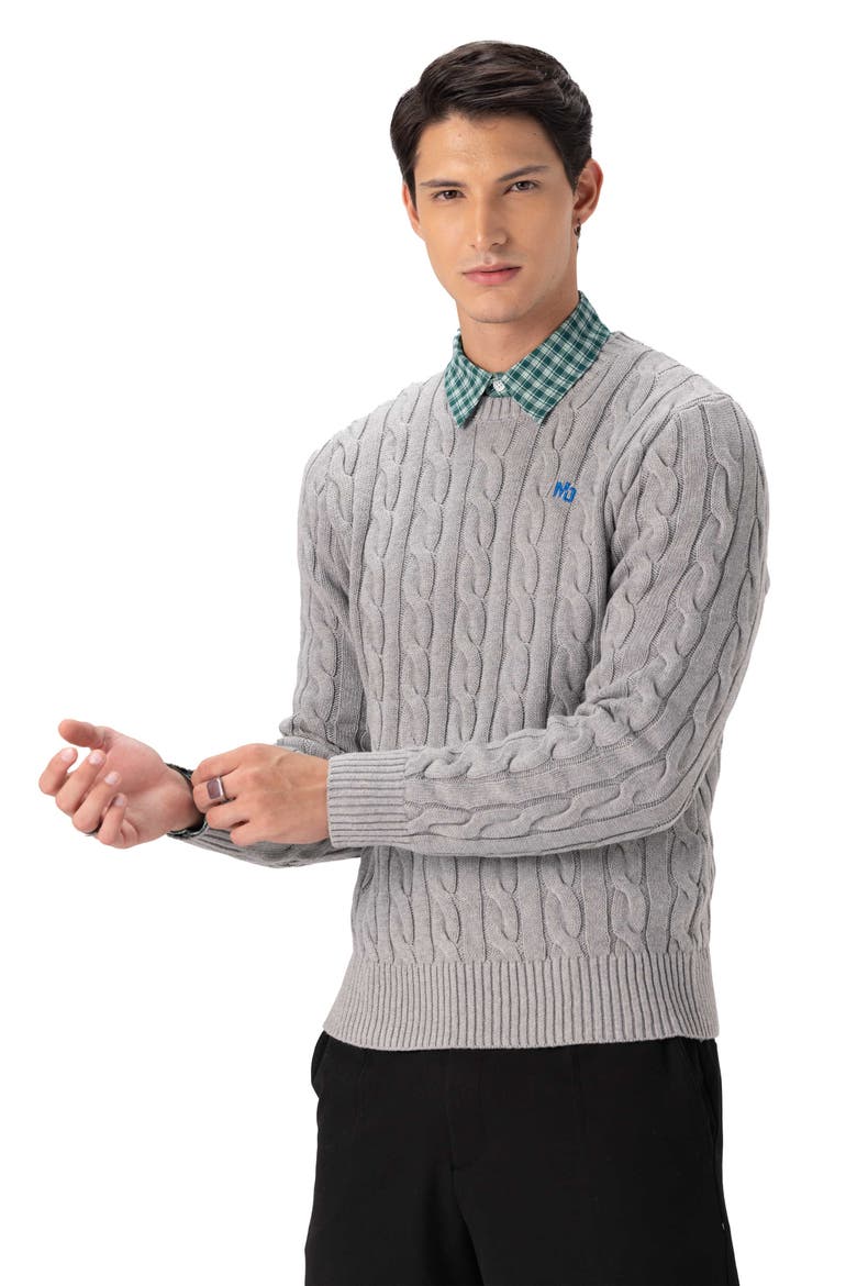 Men's Crew Neck Cable Sweater, Alternate, color, Grey