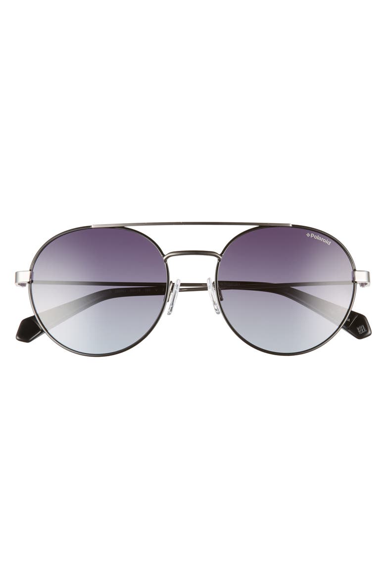 Round 55mm Polarized Sunglasses, Alternate, color, BLACK