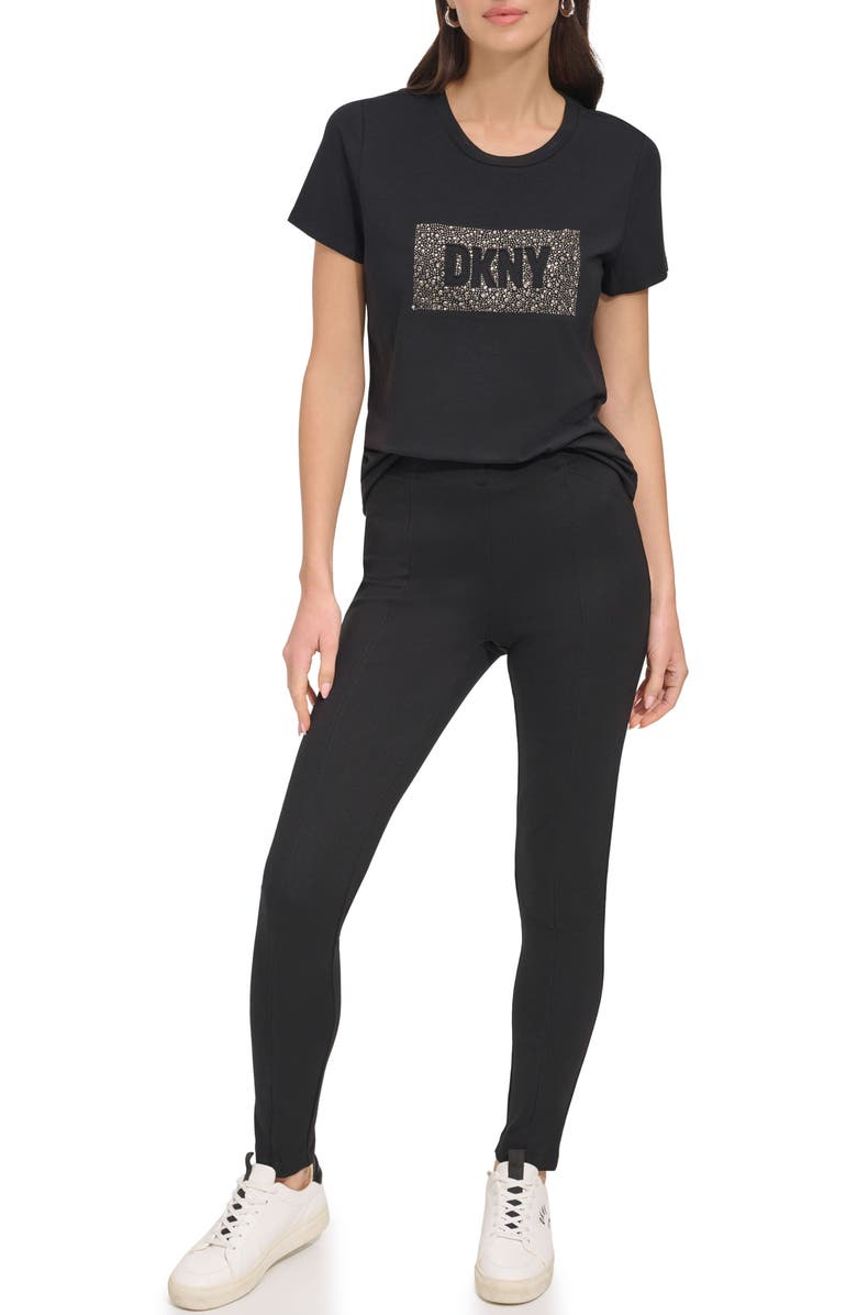 DKNY Rhinetsone Logo Graphic T-Shirt, Alternate, color, Black