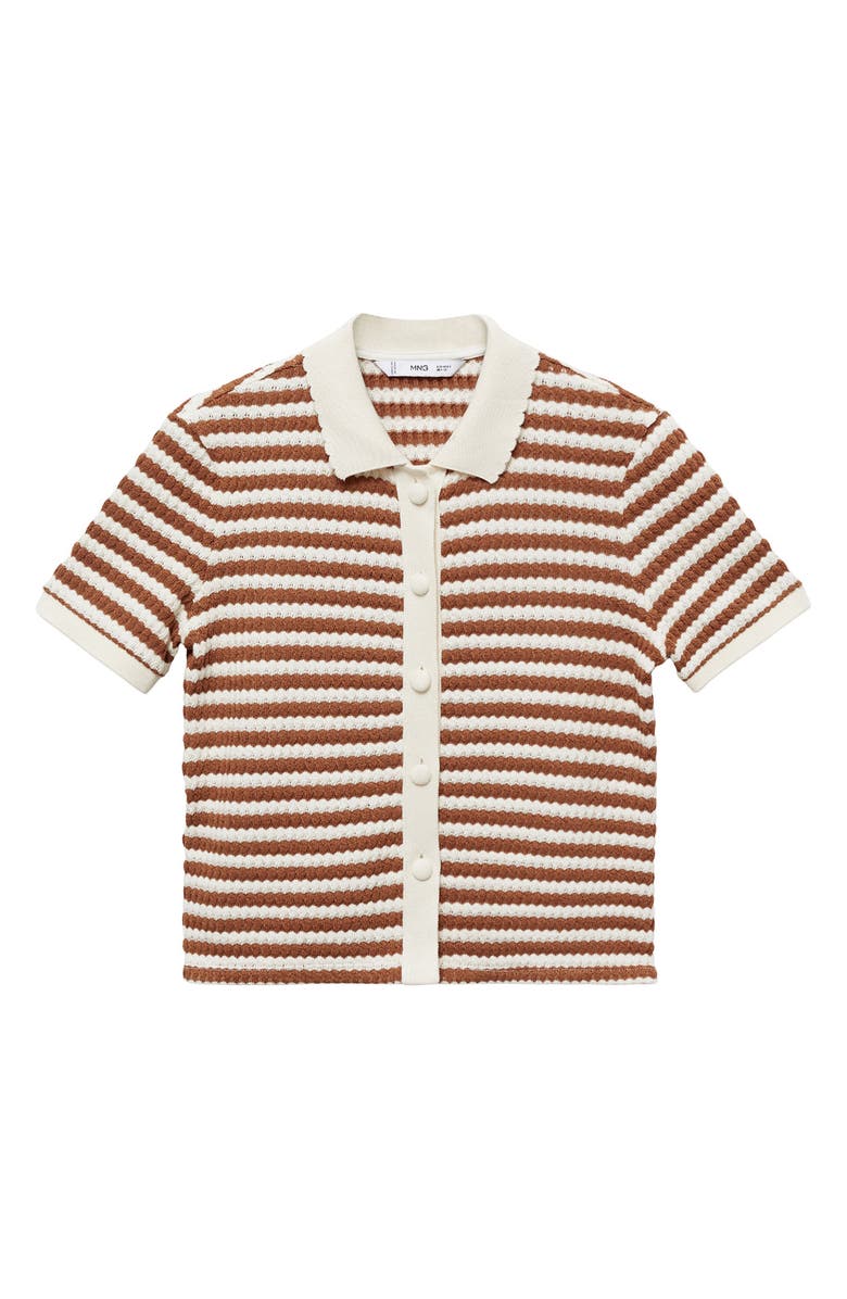 MANGO Stripe Short Sleeve Knit Button-Up Shirt, Alternate, color, 