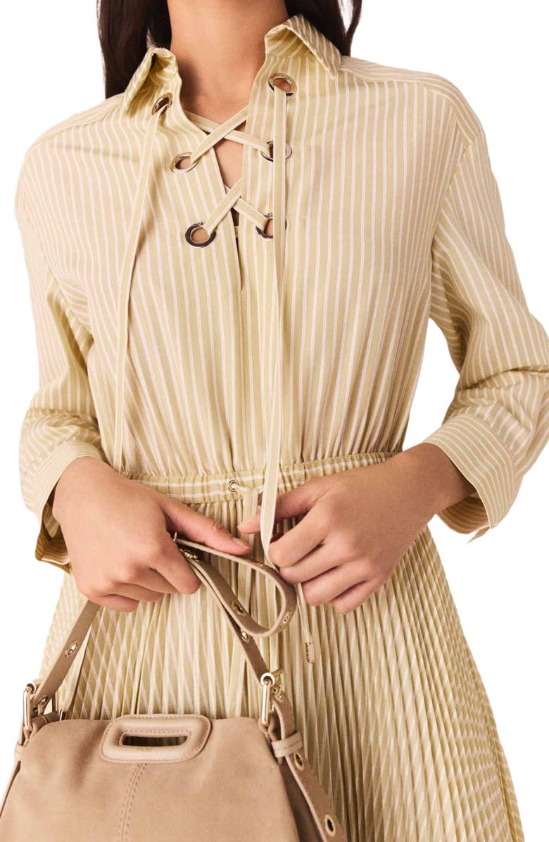 maje Eyelet pleated maxi dress, Alternate, color, Pale Yellow