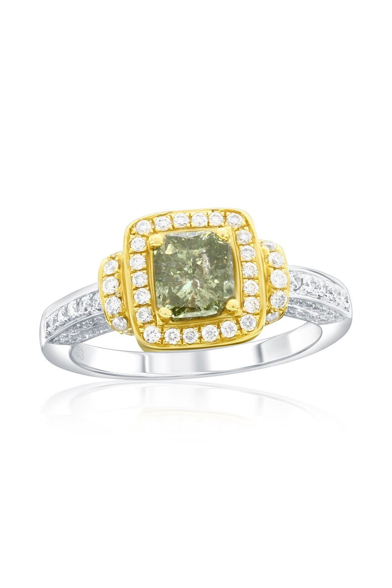 14K White & Yellow Gold 0.44ct Yellow Diamond & 0.43cttw Diamond Ring, Main, color, Green