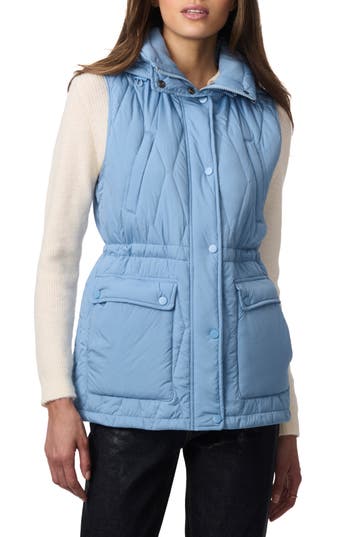 Bernardo Quilted Hooded Recycled Polyester Vest In Aqua Blue