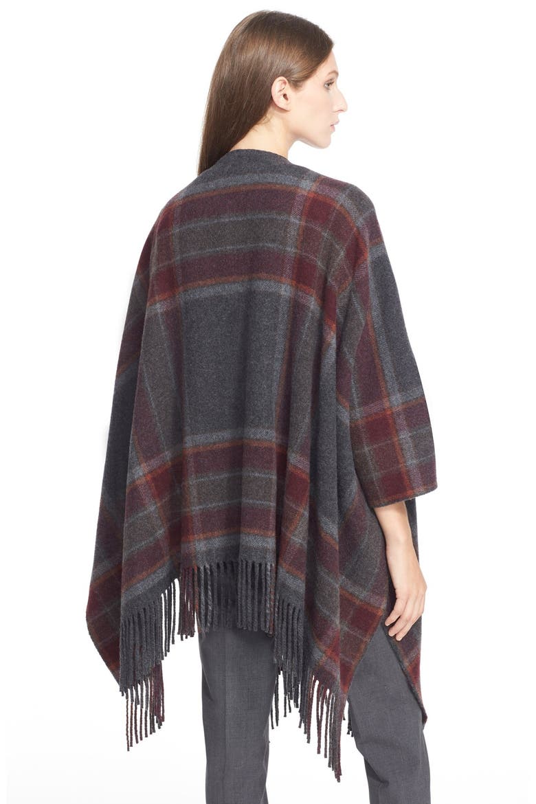 'Saiome' Plaid Wool Blend Poncho, Alternate, color, CHARCOAL/ BRICK MULTI
