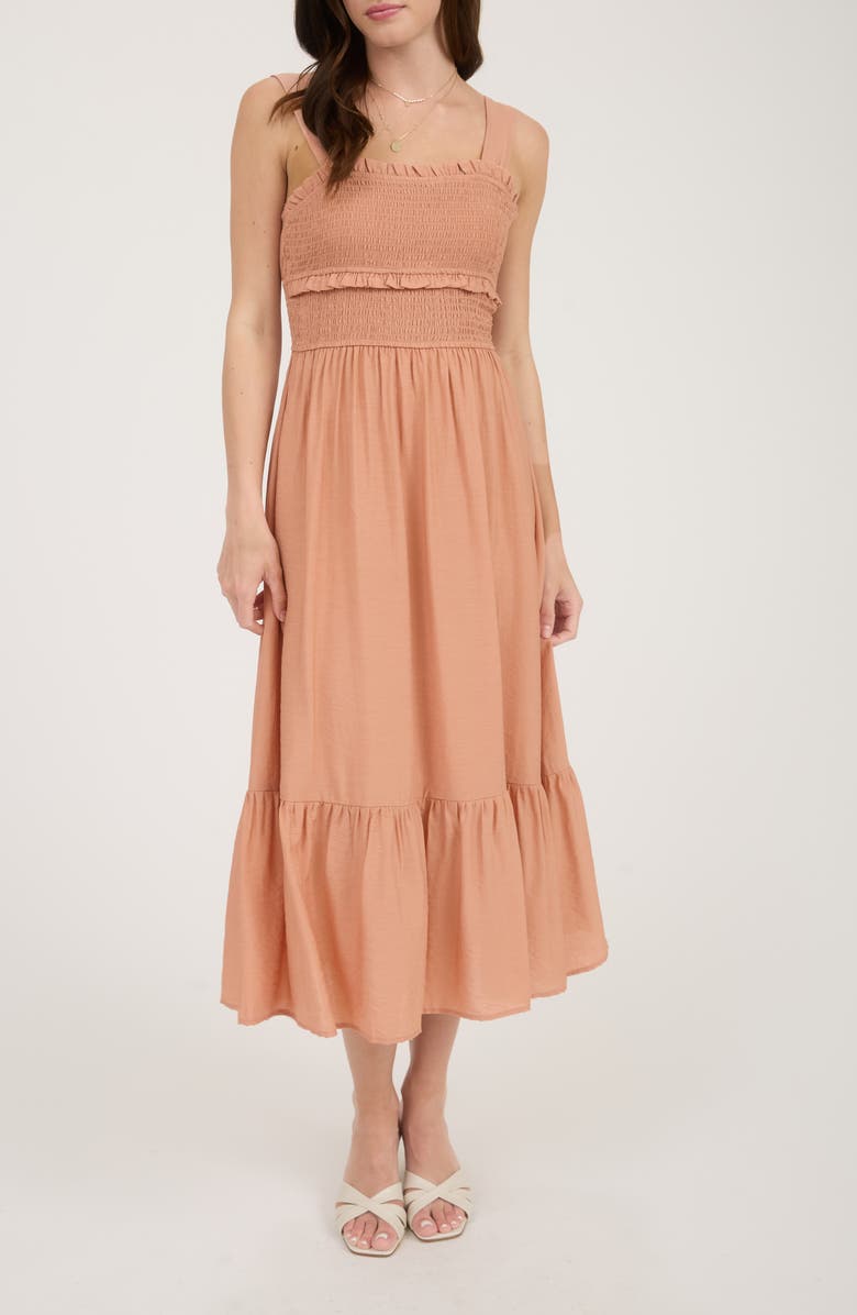 Blu Pepper Bow Tie Smocked Midi Sundress, Main, color, Sienna