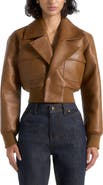 Manière De Voir Cosette Vintage Leather Lapel Bomber Jacket