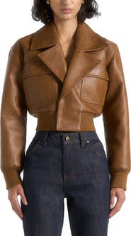 Manière De Voir Cosette Vintage Leather Lapel Bomber Jacket