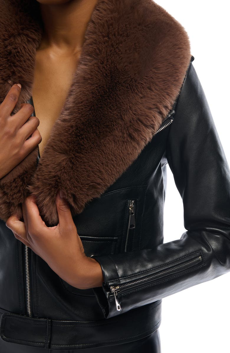 AZALEA WANG Aussy Faux Fur & Faux Leather Moto Jacket, Alternate, color, 